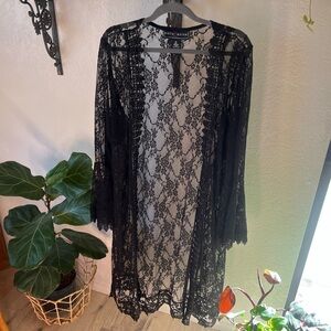 Lace Black Duster Length Cover Up
